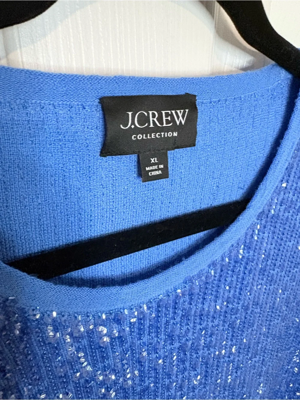 J.Crew Collection Sequin Merino Wool Cap Sleeve Sweater Tee Blue XL